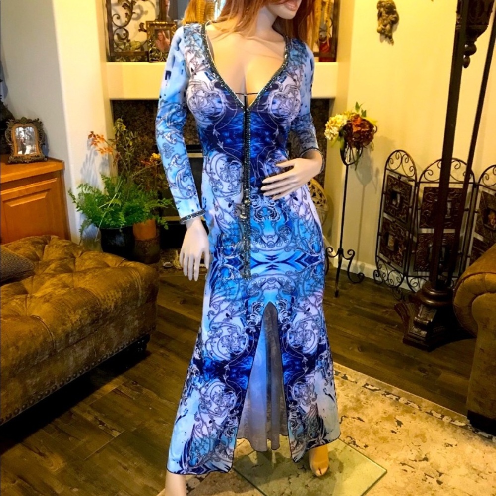 Vibrant Blue Abstract Maxi Dress